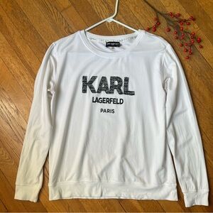 KARL LAGERFELD White Cotton Blend Crewneck